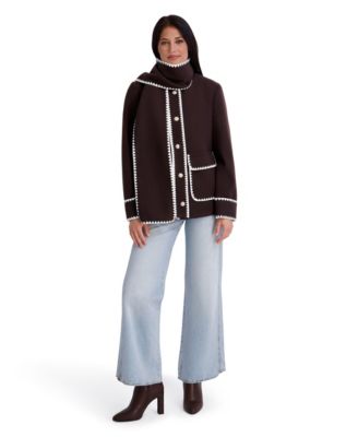 Women's Faux Wool Jacket With Wipstich Detail And Scarf
