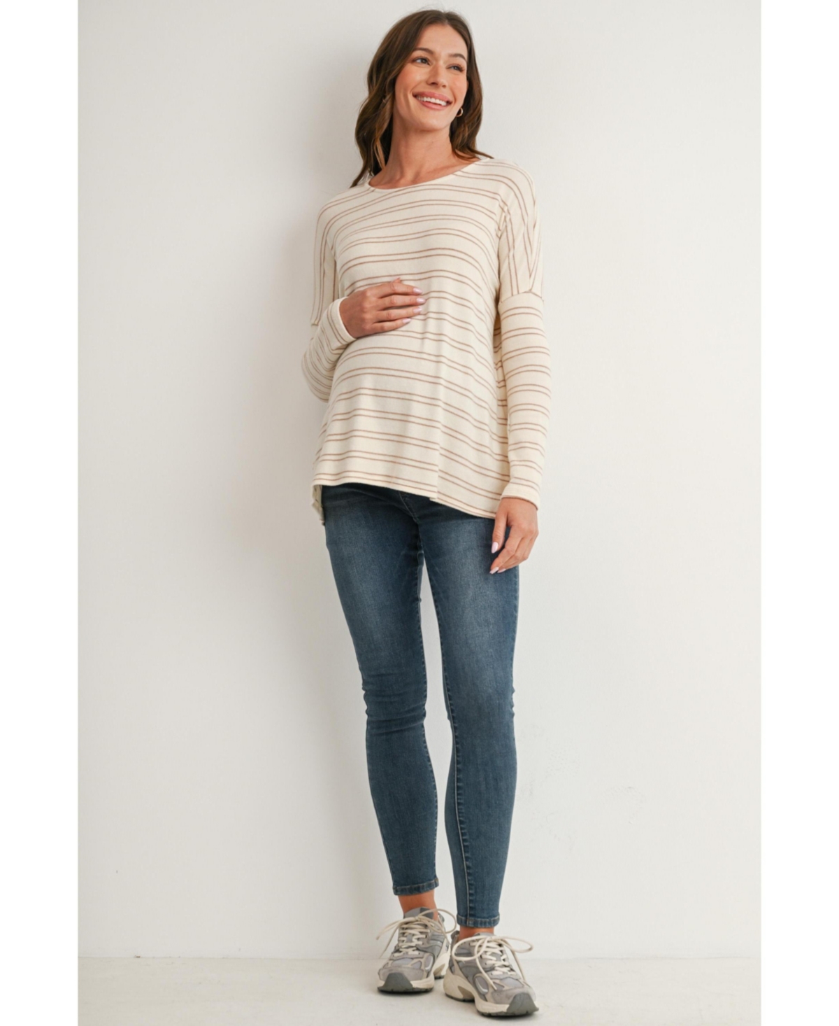 Hello Miz Maternity Striped Boat-Neck Long-Sleeve T-Shirt