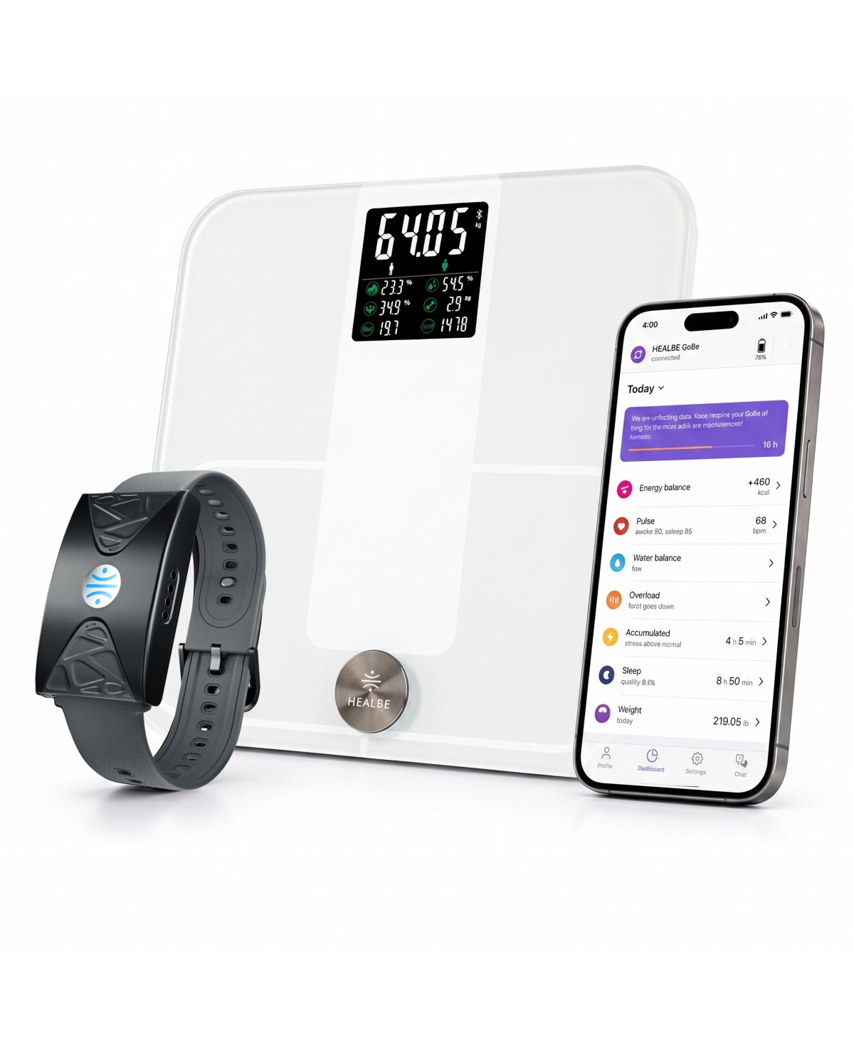 Healbe Start Control 2 Kit: Automatic Calorie Intake Smart Band Healbe GoBe U and Healbe Smart Floor Scales with Body Composition Analysis