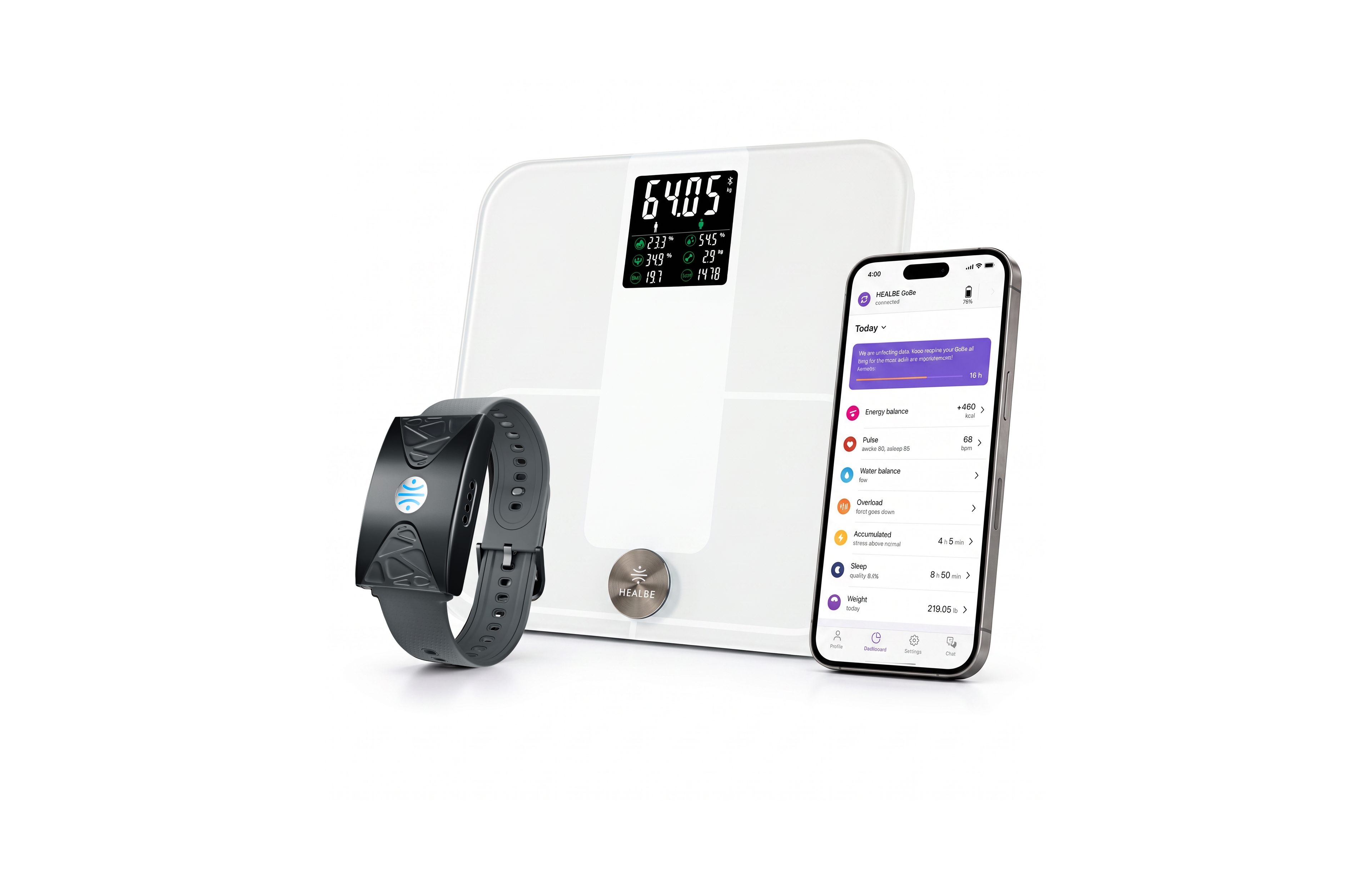 Healbe Start Control 2 Kit: Automatic Calorie Intake Smart Band Healbe GoBe U and Healbe Smart Floor Scales with Body Composition Analysis