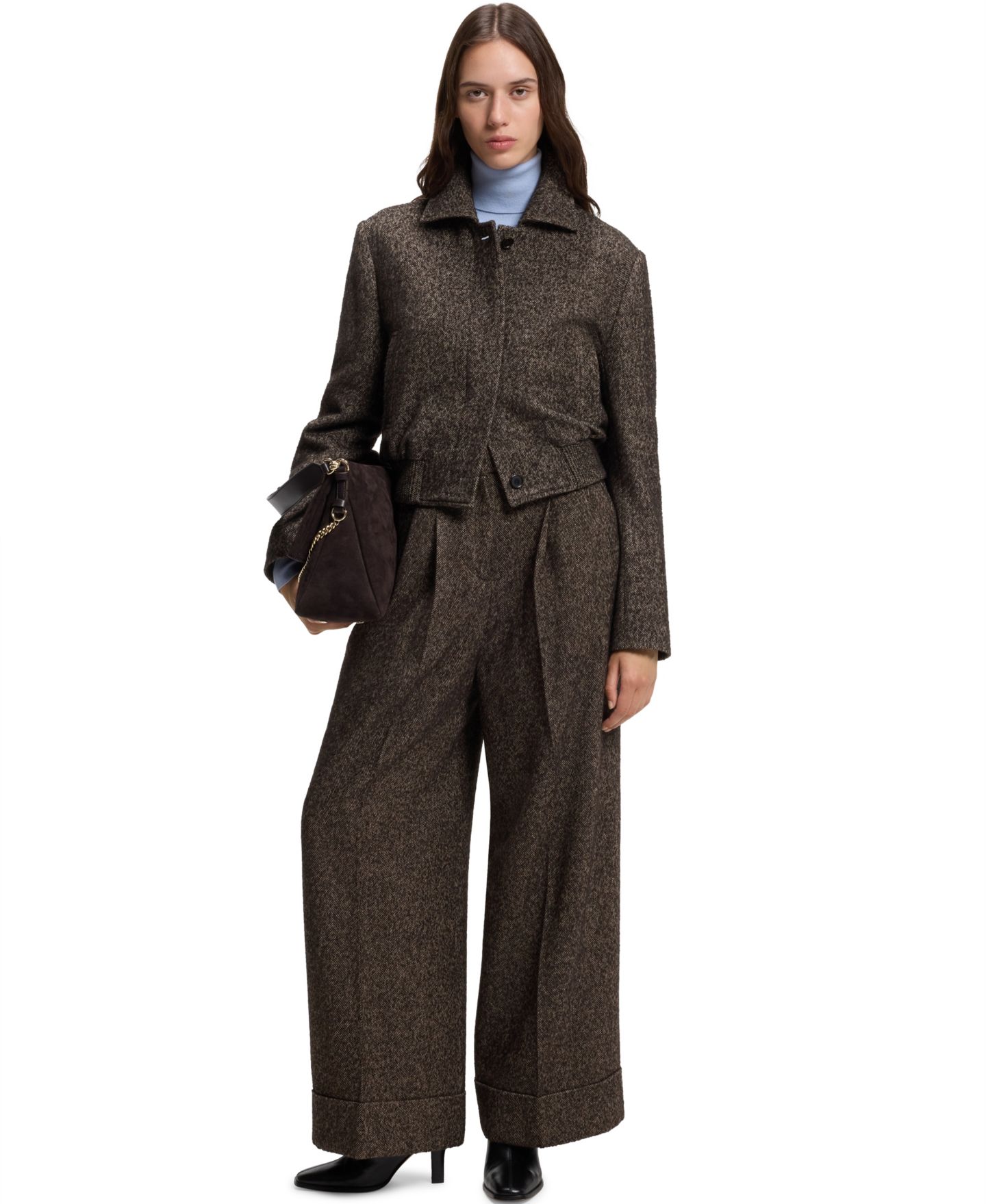 Женские брюки Hugo Boss BOSS by Wool Blend Wide-Leg Herringbone, цвет: Open Misc — фото 4