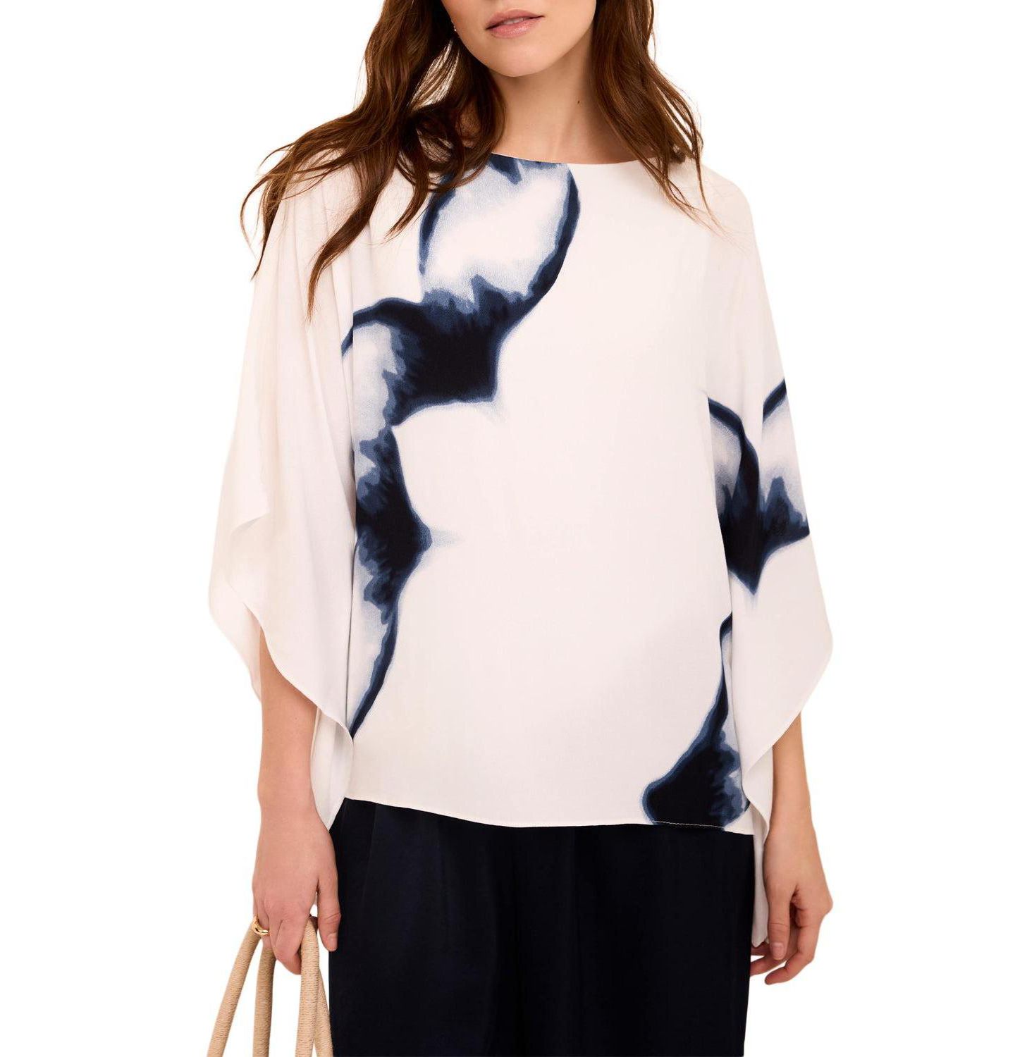 Женская блузка Mint Velvet Print Short-Batwing, цвет: Тёмно-синий — фото 1