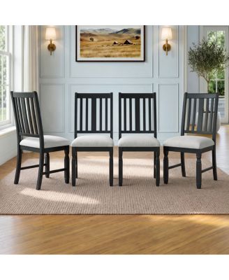 Set of 4 Wooden Dining Chairs with Linen Cushions