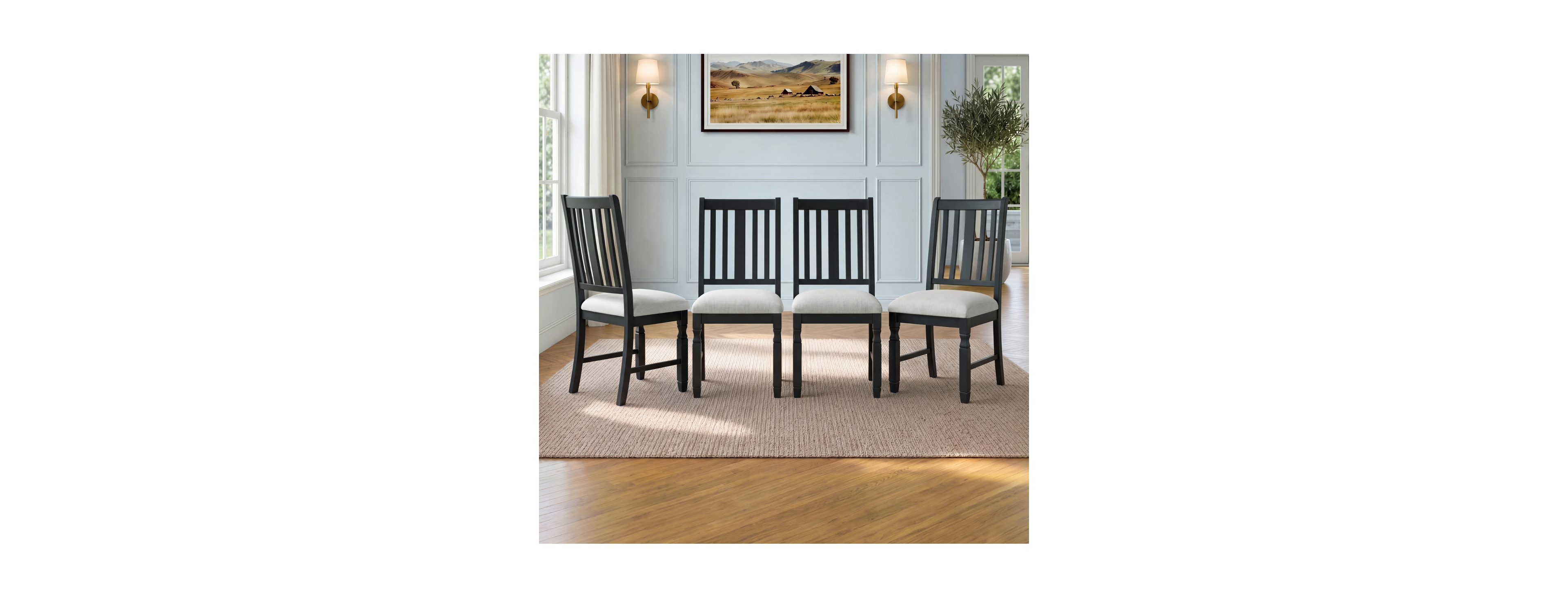 Streamdale Furniture Set of 4 Wooden Dining Chairs with Linen Cushions
