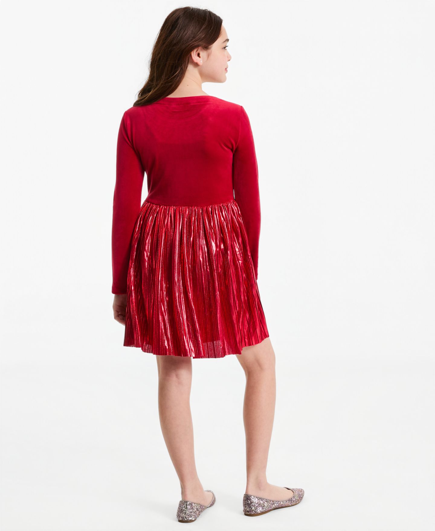 Платье Epic Threads Metallic Plisse Long-Sleeve Dress для девочек, цвет: Вишнёвый — фото 3