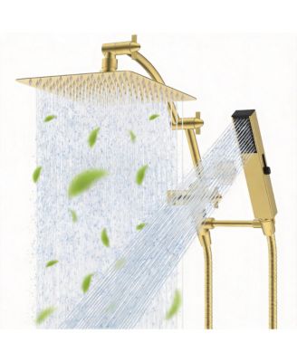 10'' Metal Rain Shower Head Handheld Spray Extension Arm Hose Kit