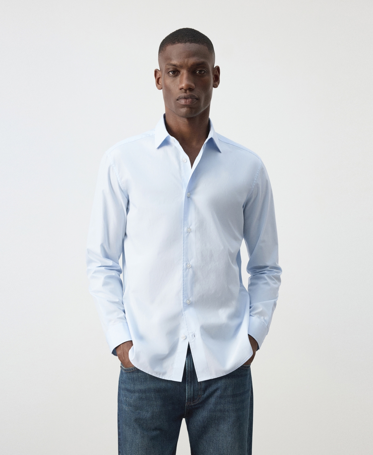 Mango Men's Long-Sleeve Button-Down Cotton Shirt - Mink Gray
