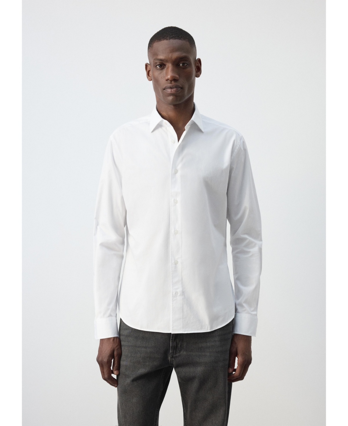 Mango Men's Long-Sleeve Button-Down Cotton Shirt - White