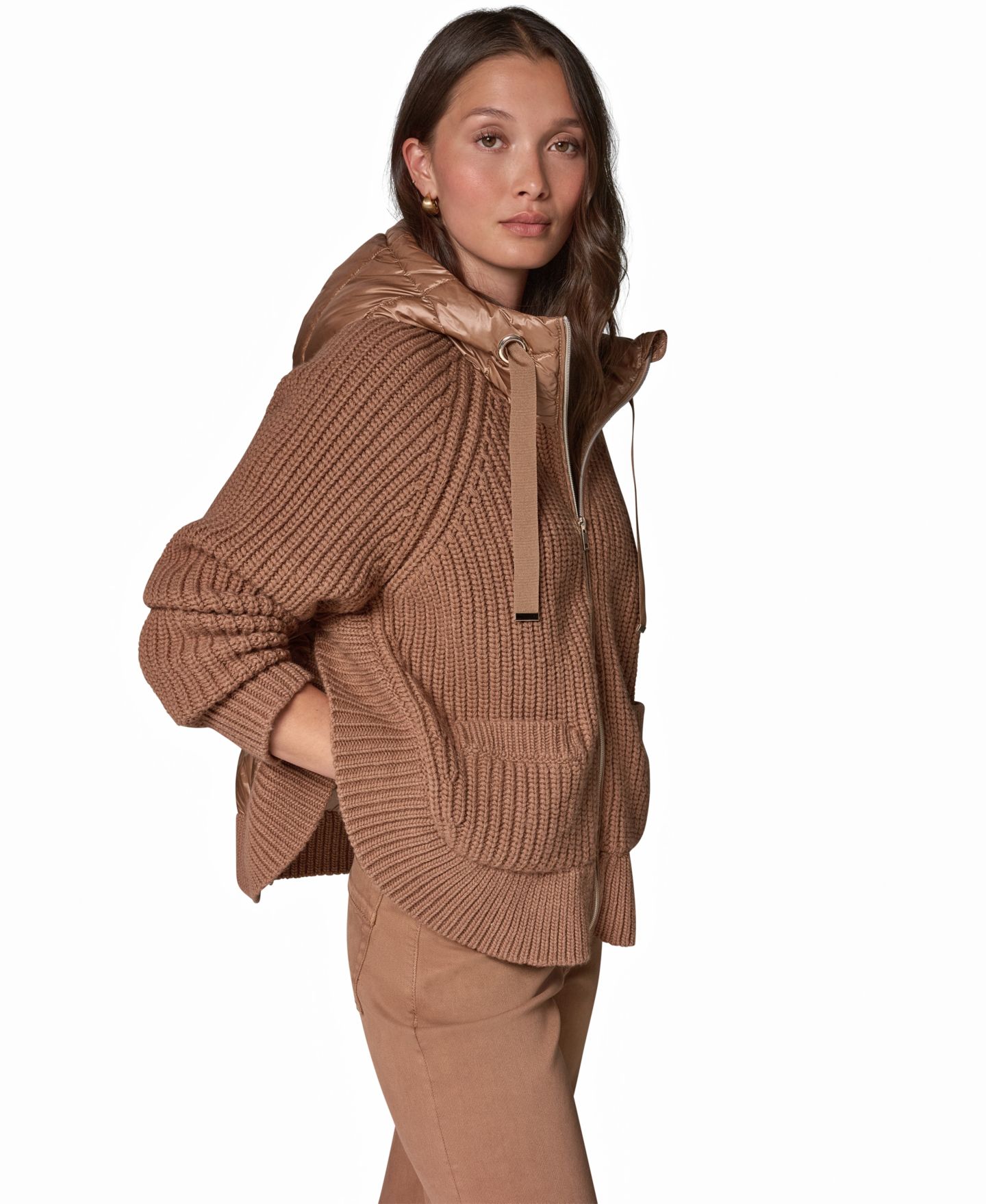 Женская куртка Donna Karan Weekend Wool-Blend Hooded Mixed-Media Chunky, цвет: Верблюжий — фото 8