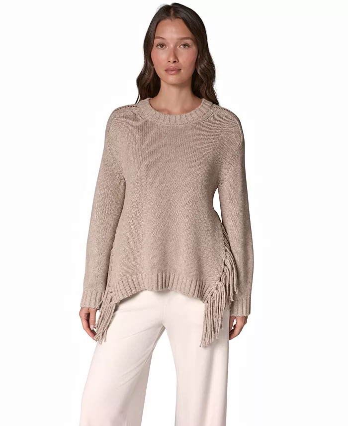 Women's Crewneck Long-Sleeve Fringe Sweater