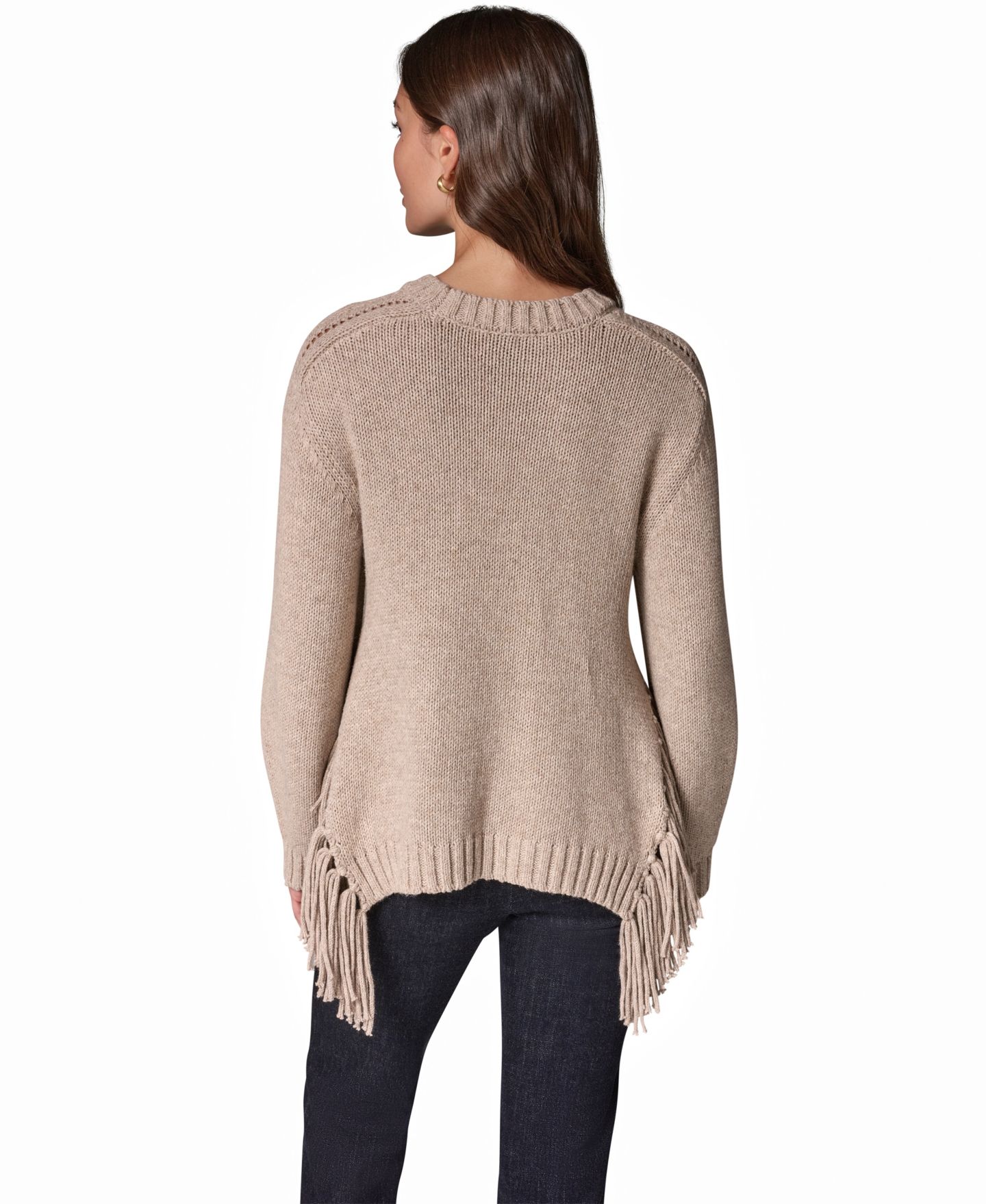 Женский свитер Donna Karan Weekend Crewneck Long-Sleeve Fringe, цвет: Латте меланжевый — фото 9