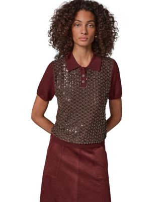 Women's Merino Wool-Blend Short-Sleeve Polo Sweater