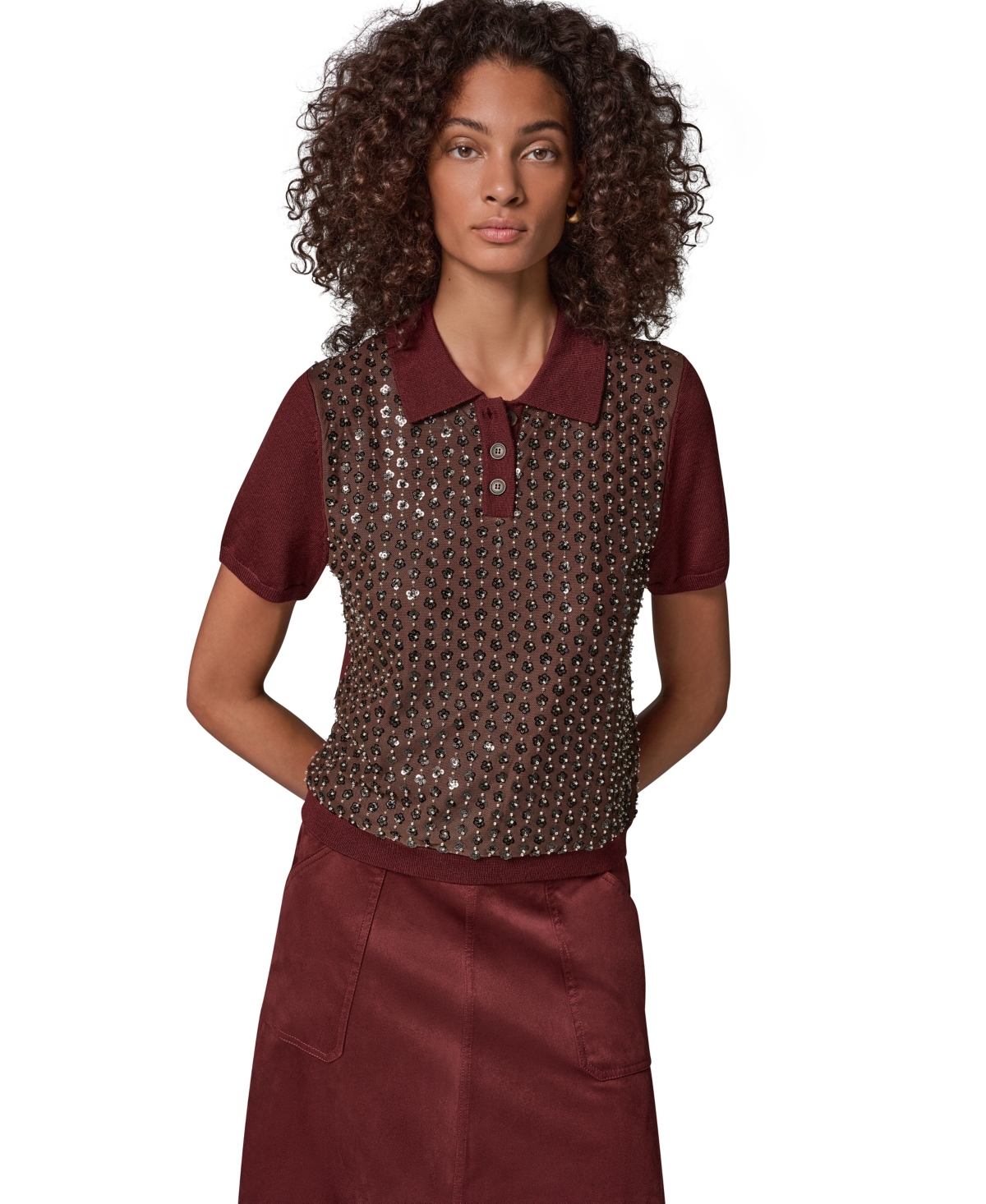 Donna Karan Weekend Women's Merino Wool-Blend Short-Sleeve Polo Sweater
