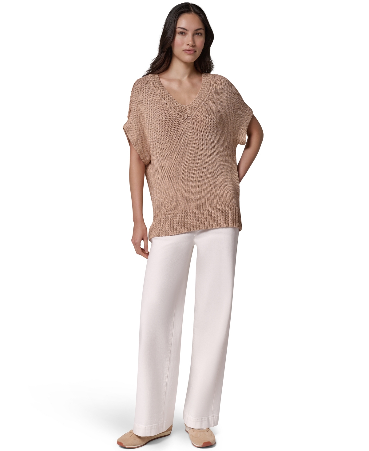 Donna Karan Weekend Women's Short Sleeve Relaxed Fit Lurex Sweater