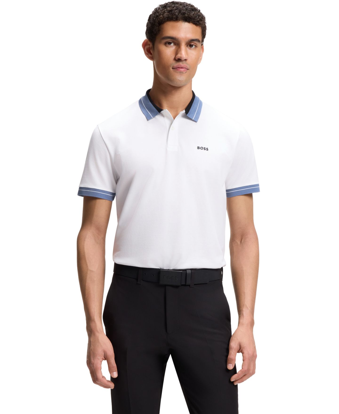 Мужское поло Hugo Boss Stretch Striped-Trim Polo Shirt, цвет: Белый — фото 1