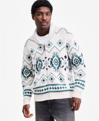 Men's Fair Isle Full-Zip Shawl-Collar Sweater Jacket