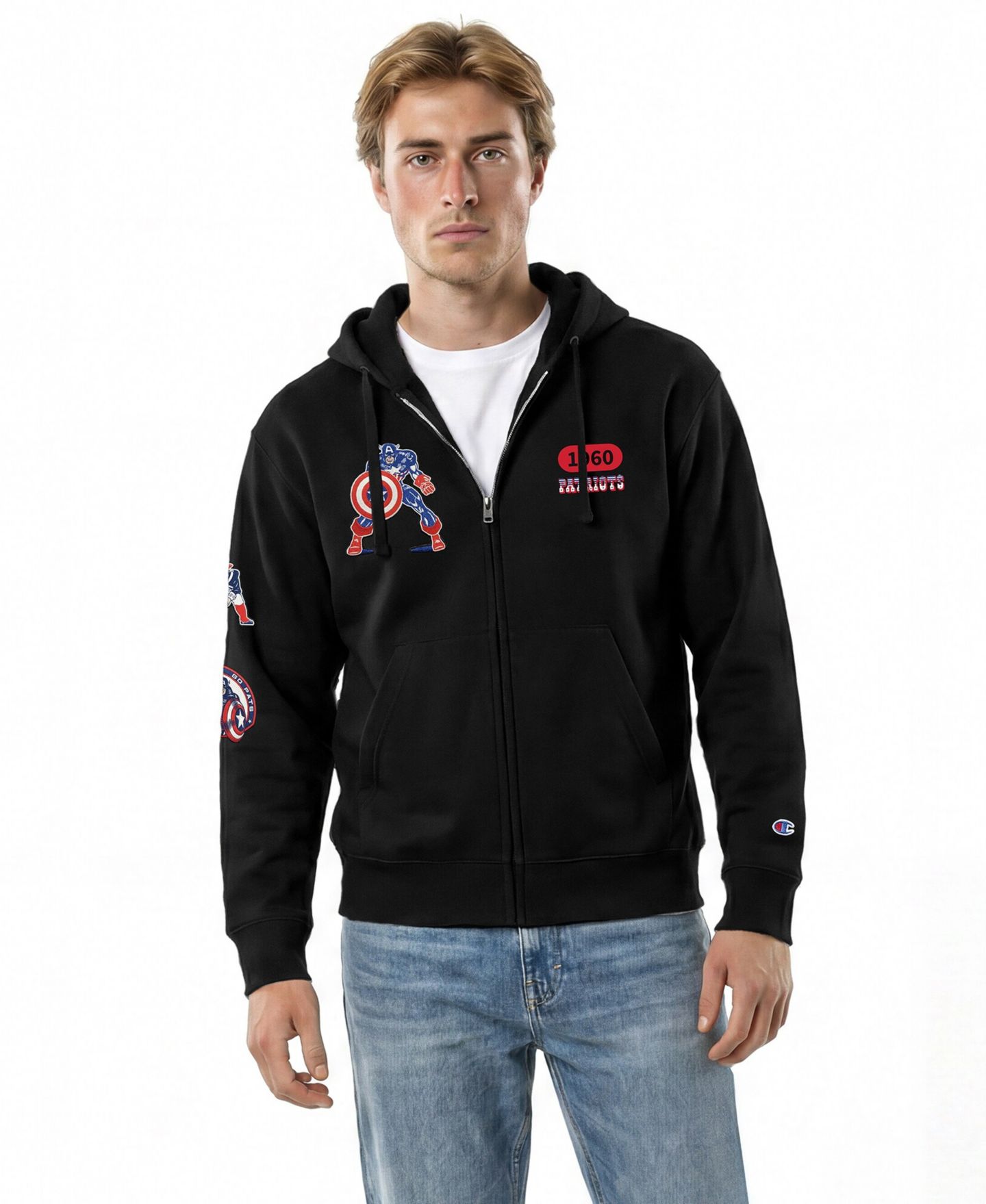 Мужское худи Champion Black New England Patriots Disney X Champion All Star Full-Zip — фото 6