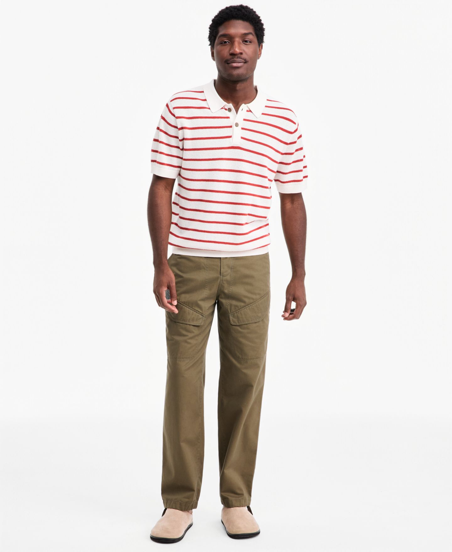 Мужское поло Sun + Stone Martin Stripe Short-Sleeve Camp-Collar Polo, цвет: Белый комбинированный — фото 2