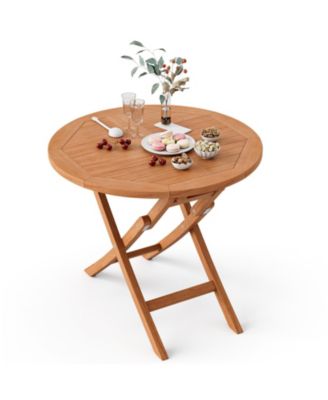 31.5 in Round Folding Teak Coffee Table with 220-lb Capacity