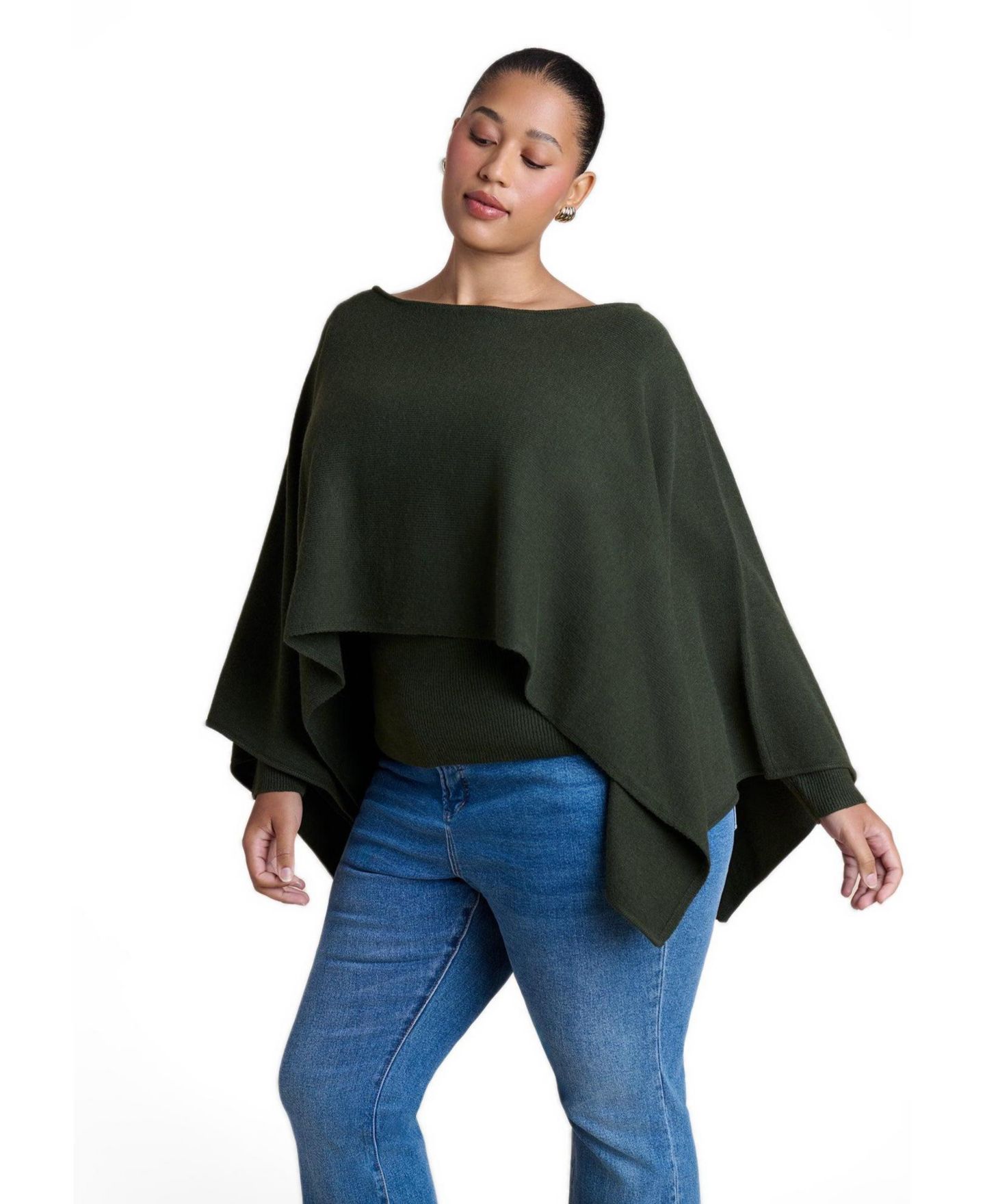 Женский свитер ELOQUII Layered Cape, цвет: Тёмный тёмно-зелёный — фото 2