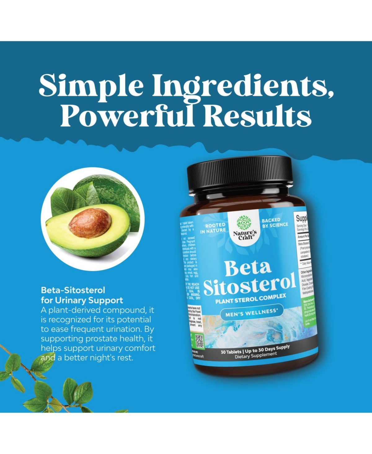 Nature's Craft Plant Sterols and Stanols Beta Sitosterol Supplement for Men, 500 Milligram, 30 Capsules