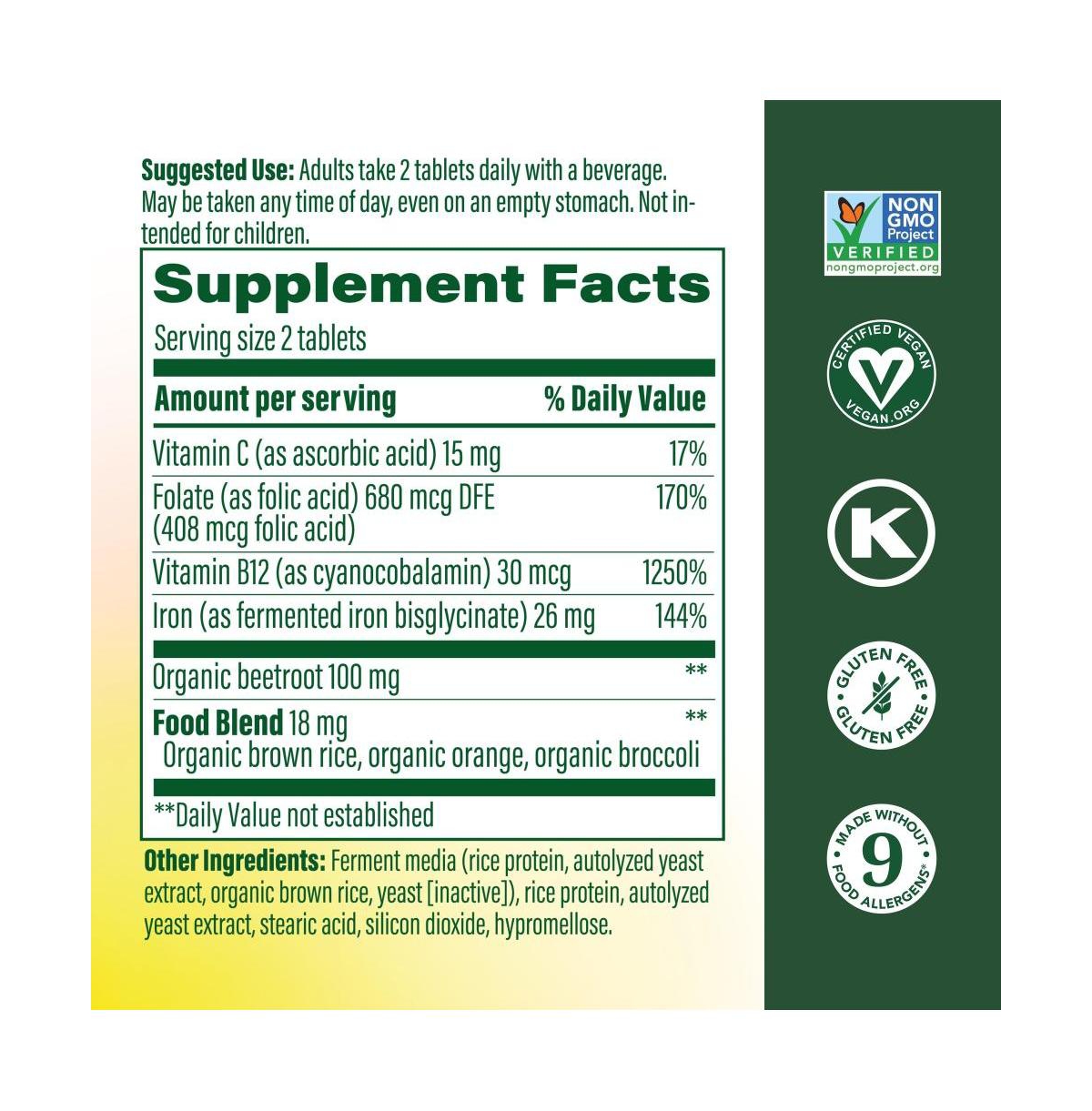 MegaFood Blood Builder Iron Supplement for Women and Men with Vitamin C B12 and Folic Acid 120 Mini Tablets