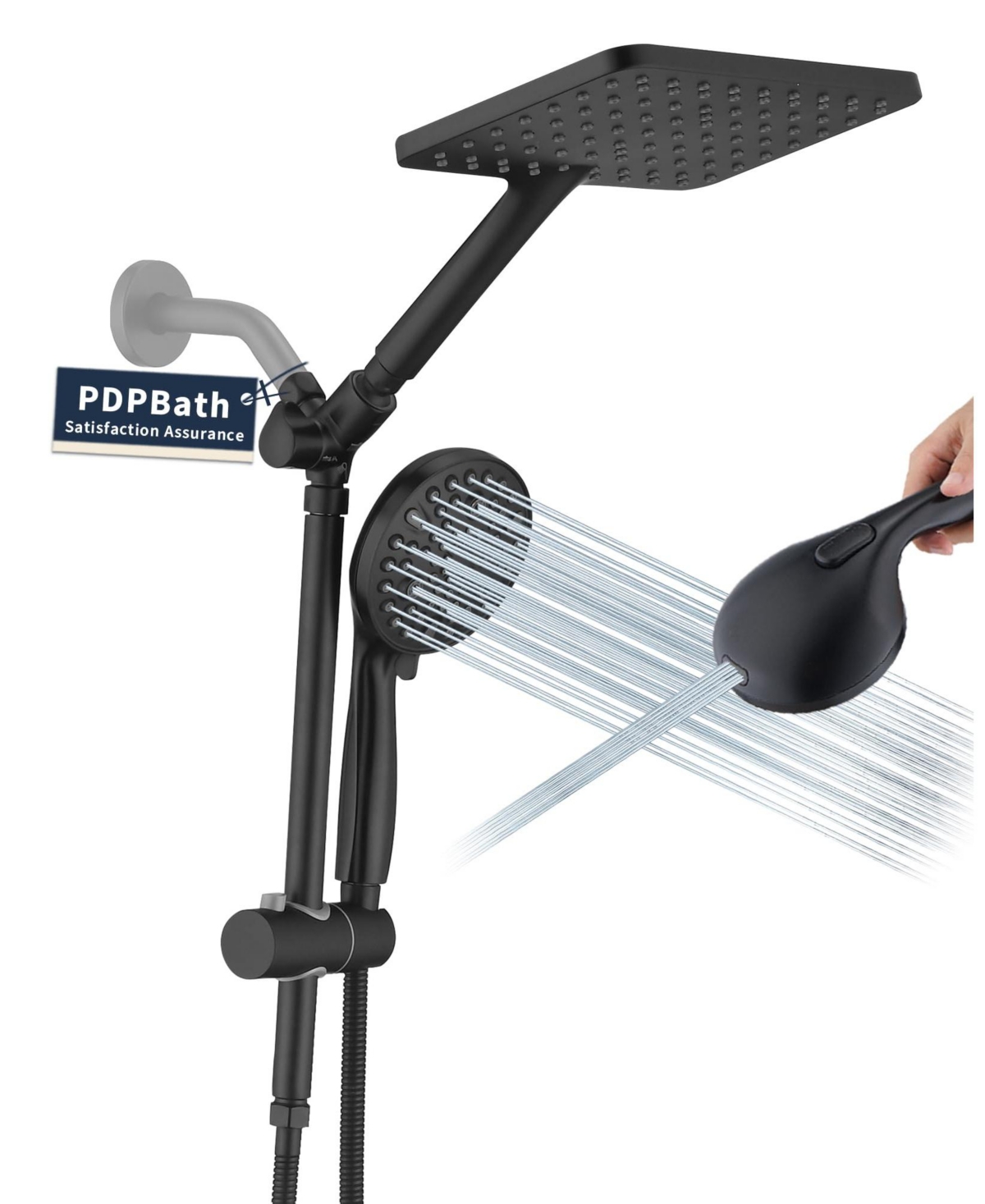Cyqbd Rainfall Shower Head Handheld Slide Bar Height Adjustable - Matte black