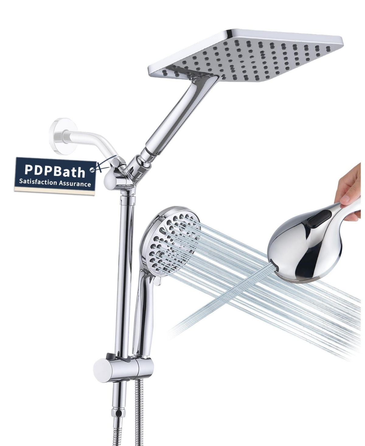 Cyqbd Rainfall Shower Head Handheld Slide Bar Height Adjustable - Chrome