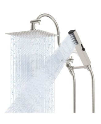 8'' All Metal Shower Head Rainfall Handheld Extension Arm Hose Holder