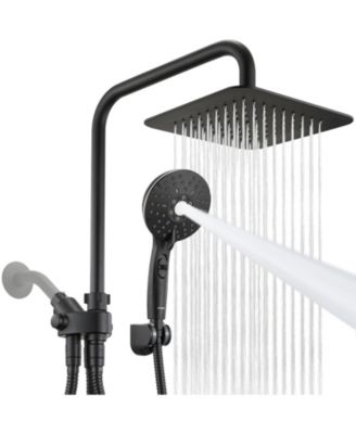 8'' Dual Shower Head Rain Handheld Spray Adjustable Height Pause