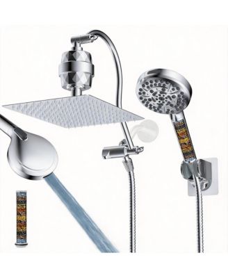 12'' with Filter Metal Filtered Rainfall Shower Head Handheld Extension Arm Hose