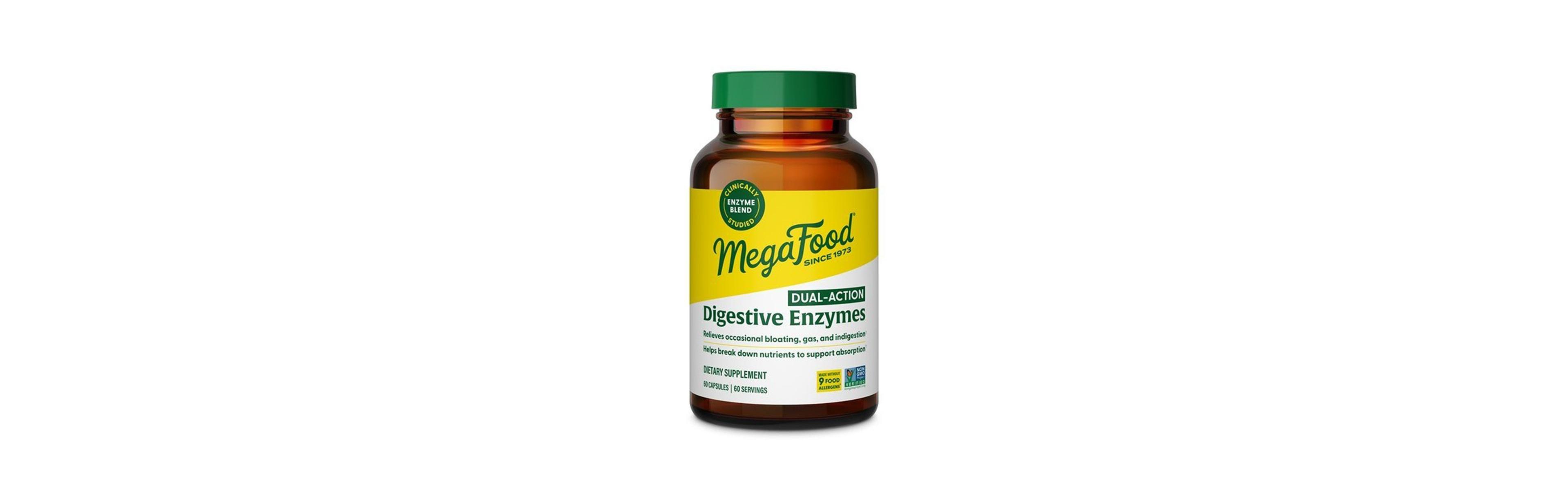 MegaFood Dual-Action Digestive Enzymes for Women and Men Gas and Bloating Relief 60 Capsules