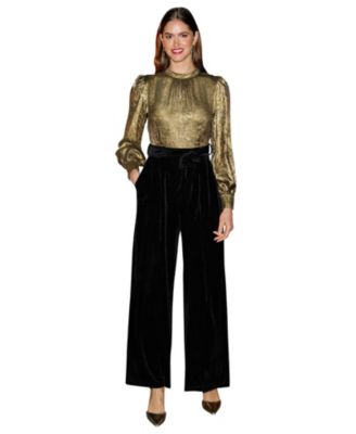 Women's Velvet And Shimmering Wide Leg Jumpsuit