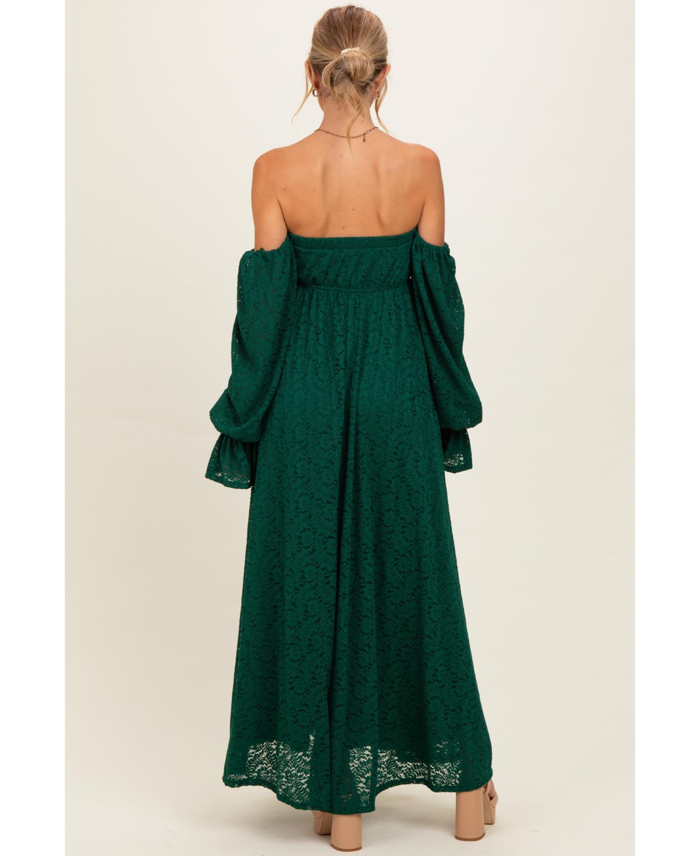 Женское платье Pinkblush Hunter Green Lace Floral Long Sleeve Photoshoot Gown/Dress, цвет: Тёмно-зелёный — фото 3