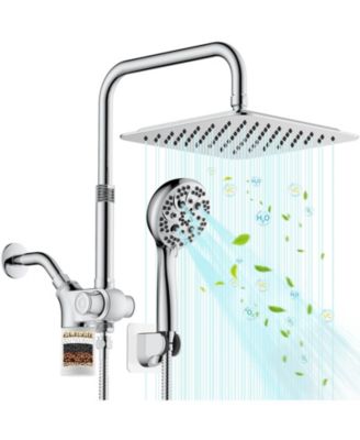 10" Filtered Shower Head Dual Handheld Spray Rain Hose Adjustable Chrome Polish