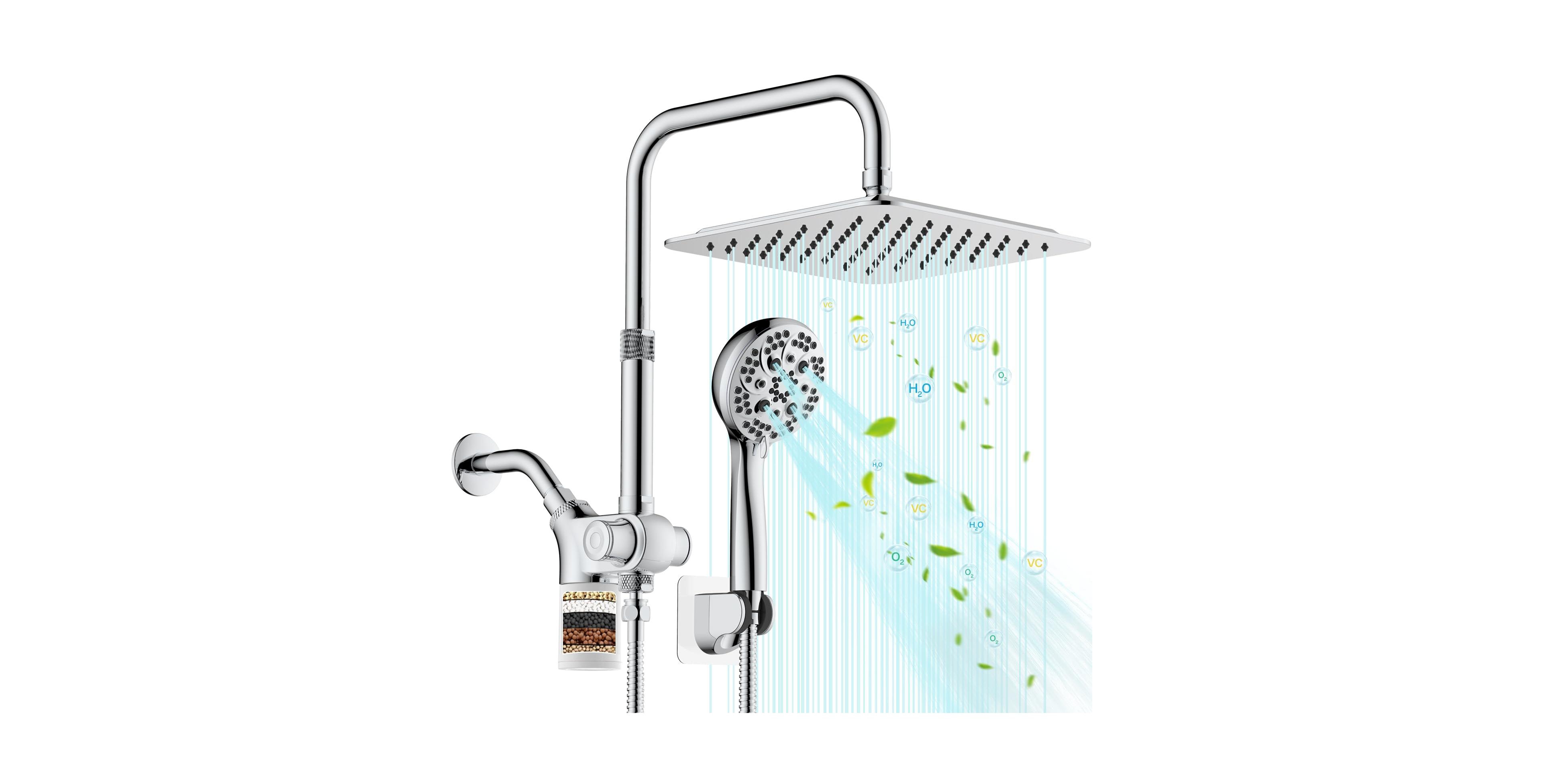 Cyqbd 10" Filtered Shower Head Dual Handheld Spray Rain Hose Adjustable Chrome Polish