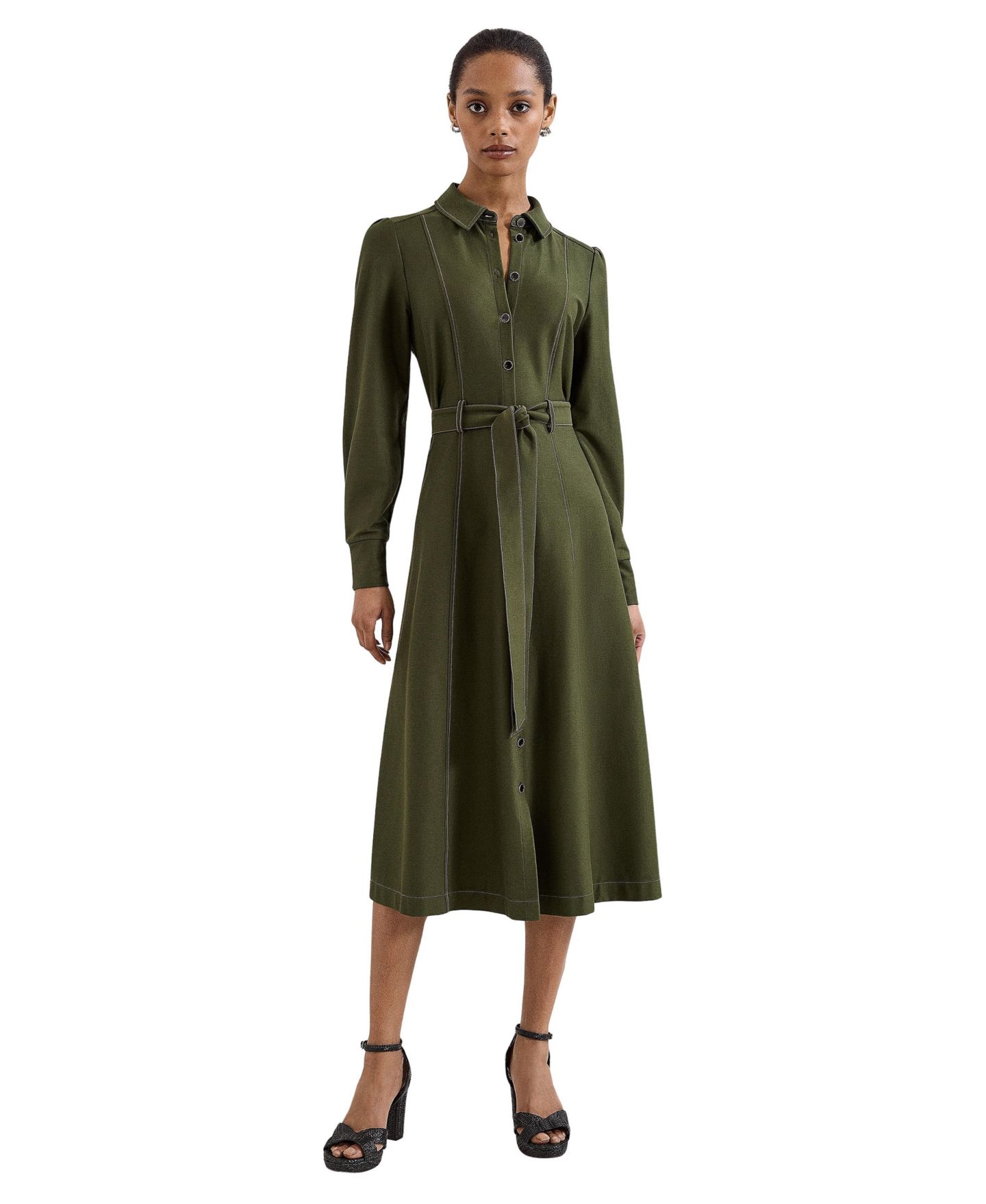 Женское платье Phase Eight Avelyn Long Sleeve Belted Midi Shirt Dress, цвет: Зелёный — фото 1