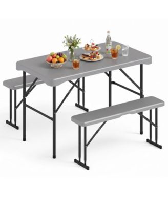 3-Piece 44 Inch Folding Picnic Table Set with 2 Benches and Honeycomb Tabletop