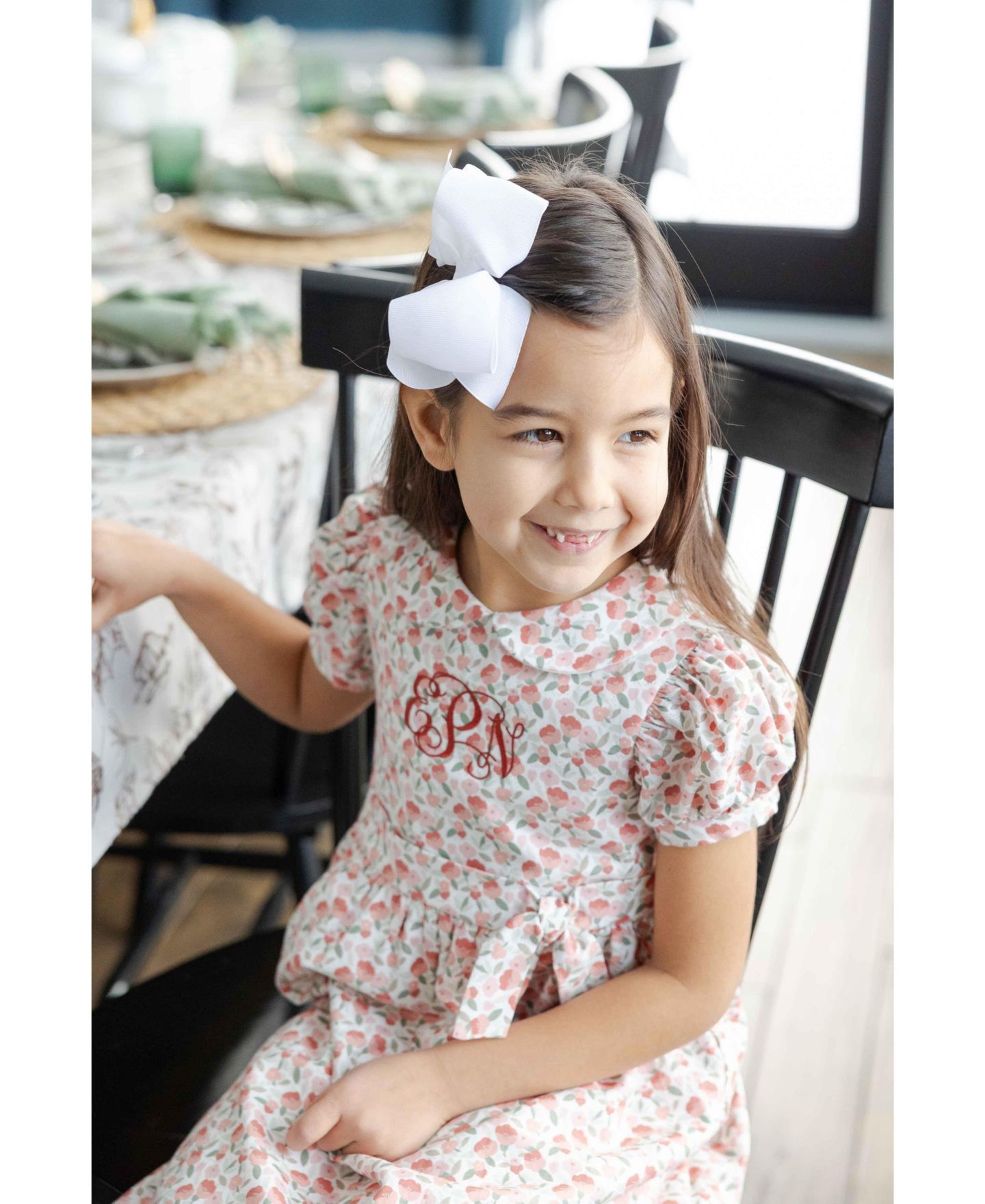 Платье Florence Eiseman Floral Knee-Length Shirred Dress для девочек, цвет: Розовый с принтом — фото 4