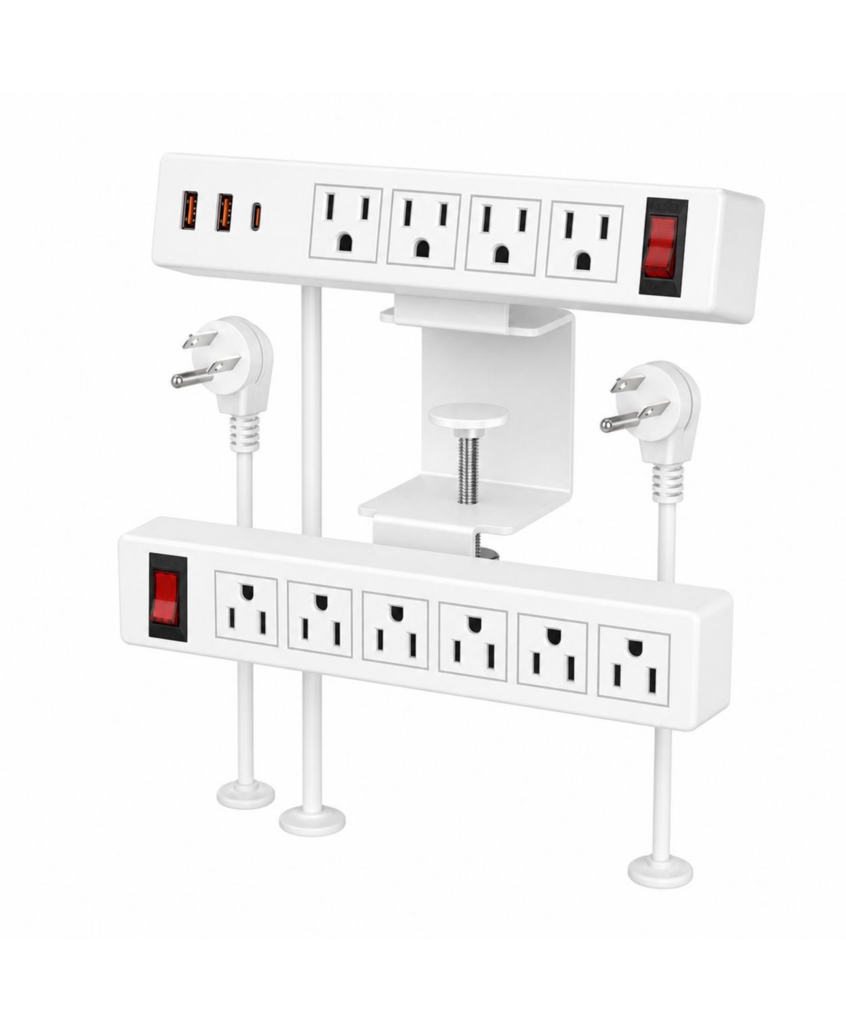Lofree 13-in-1 Desk Mount Surge Protector Power Strip with 20W Usb-c Fast-Charging for Computers and Accessories - White