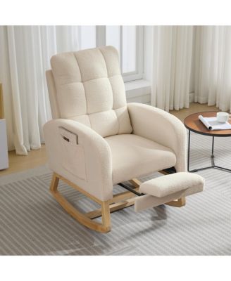 Nursery Rocking Chair Glider Rocker With Footrest, Side Pocket and USB Port, High Backrest Rocker Recliner