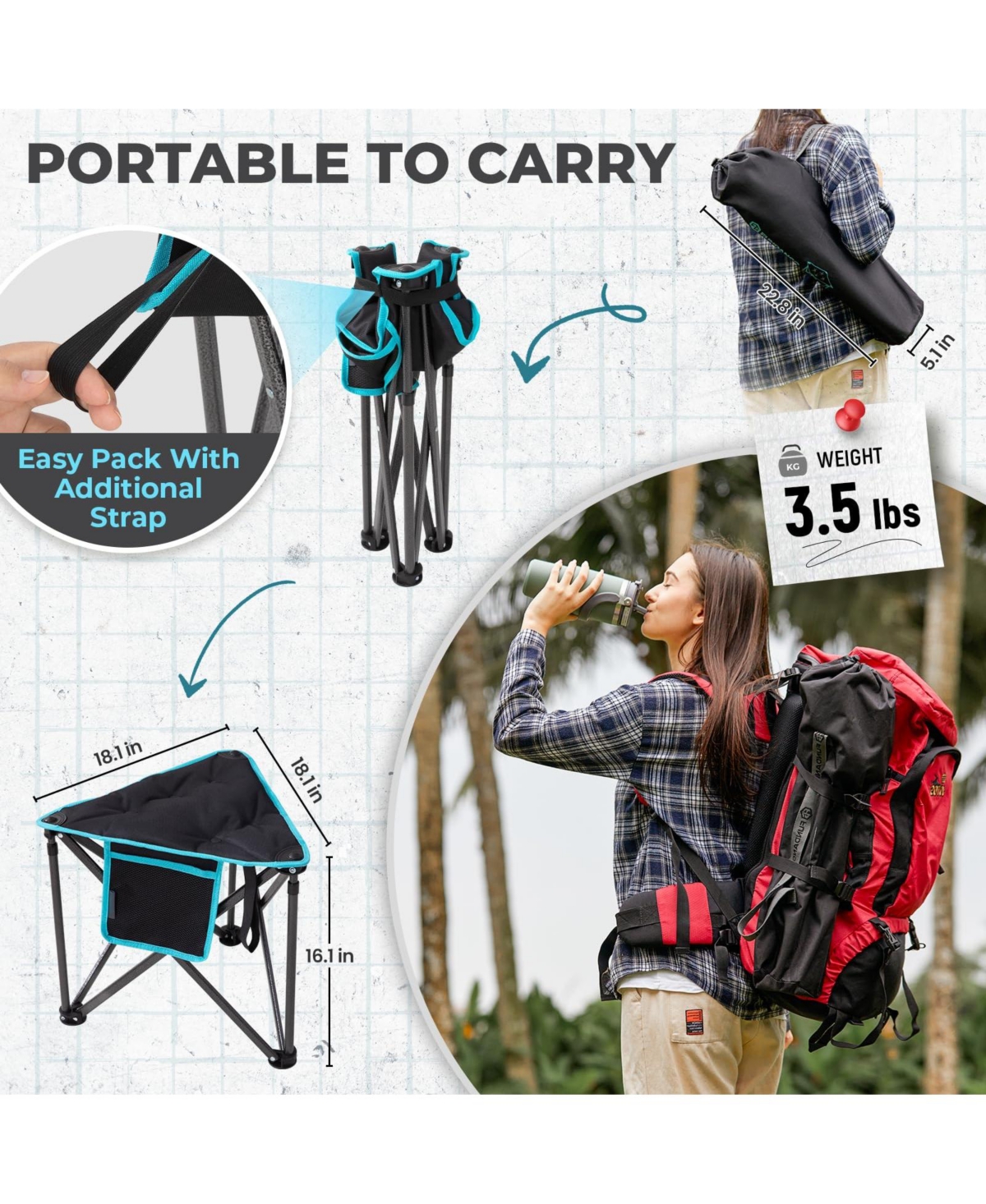 Aofar Folding Tripod Stool Portable Fishing Chair Padded Seat Heavy Duty Camping Carry Bag Hiking Travel