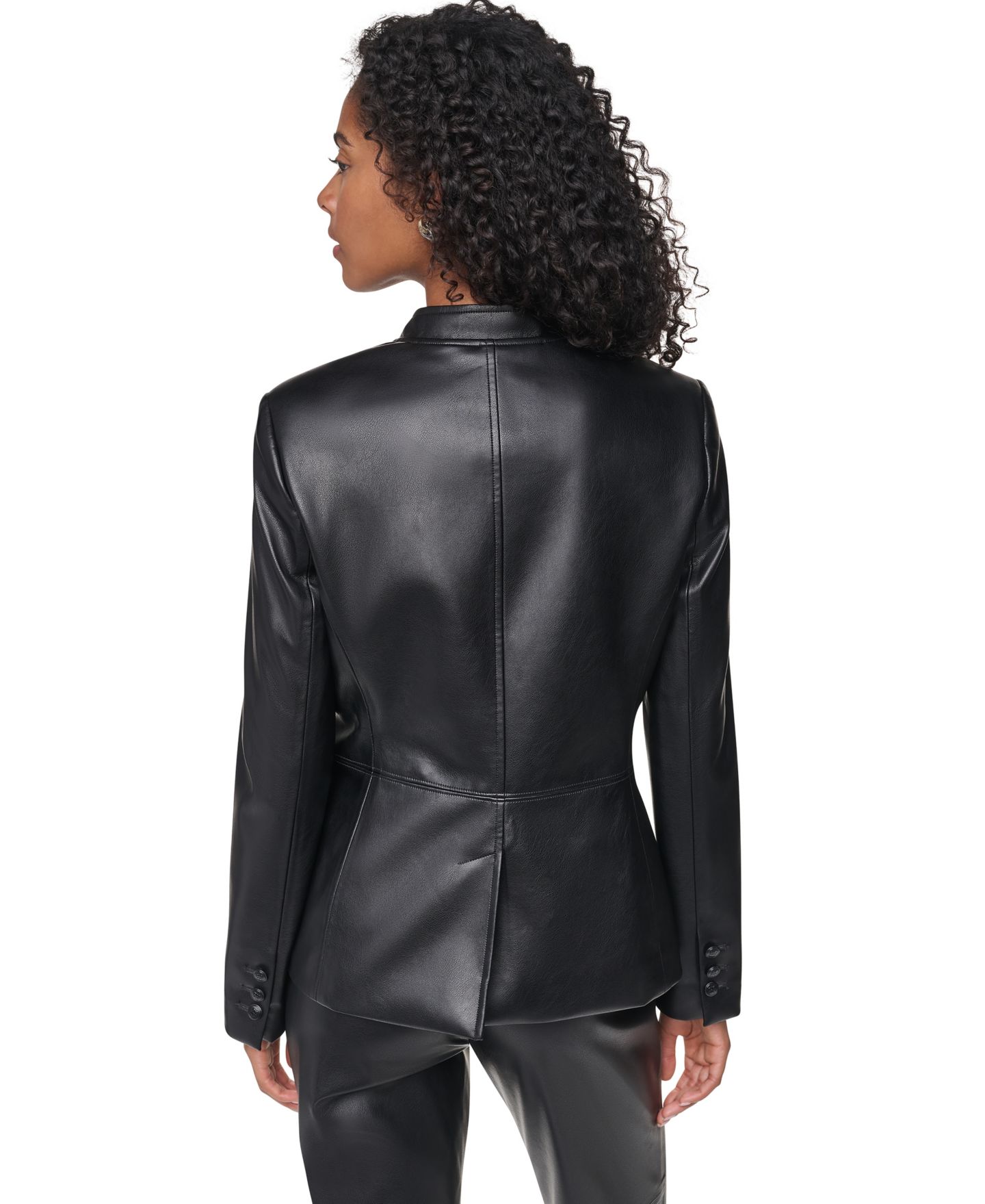 Женская куртка DKNY Shoulder-Padded Long-Sleeve Faux Leather, цвет: Чёрный — фото 4