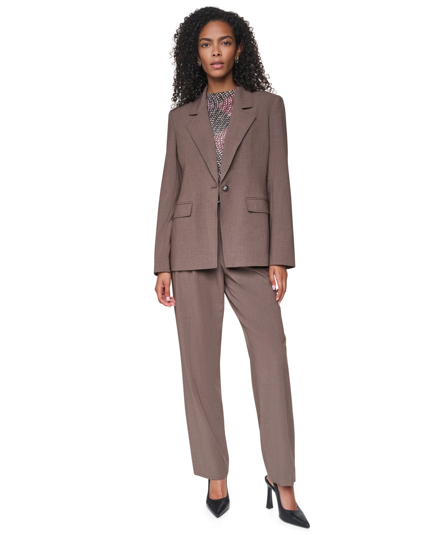 Женский пиджак DKNY Belted Notch Collar Stretch Blazer, цвет: Меланжевый — фото 9
