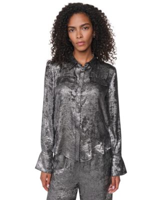 Women's Empire State Steel Long Long-Sleeve Collared Button-Front Blouse