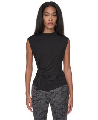 Women's Ruched Mock-Neck Fitted Tank Top
