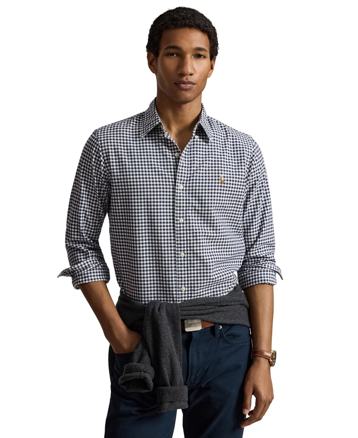 Polo Ralph Lauren Men's Custom-fit Gingham Oxford Shirt In 4338v Navy White