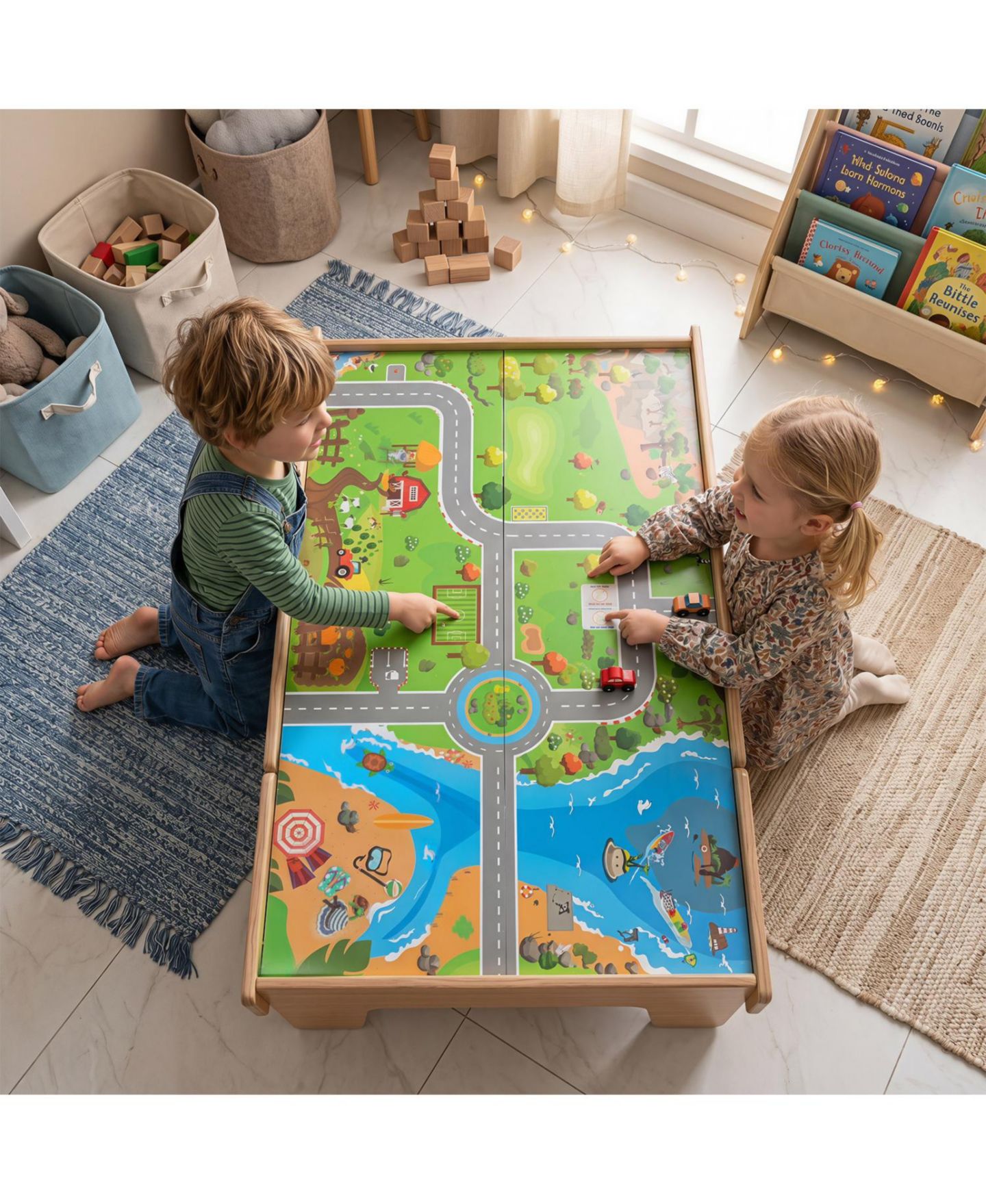 Детские игрушки HONGGE 110-Piece Wooden Train Table With Storage Drawer, цвет: Коричневый — фото 6