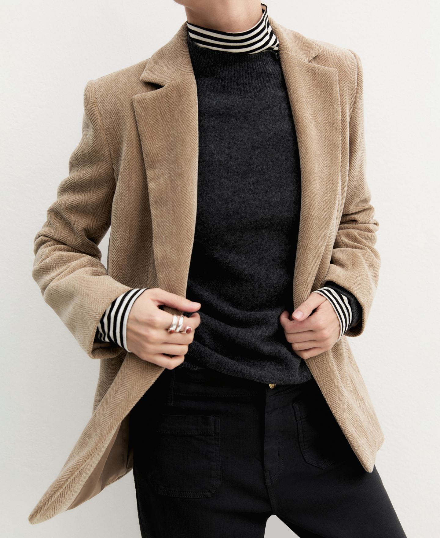 Женский пиджак Emme Marella Stretch Herringbone-Patterned Boyfriend Blazer, цвет: Бежевый — фото 6
