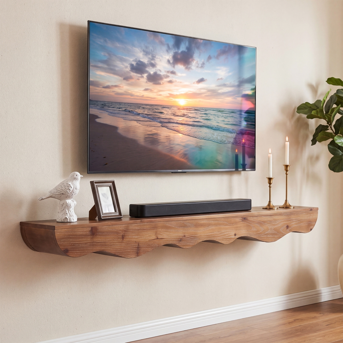 Tribesigns Solid Wood Fireplace Mantel Shelf, Wall Mounted Rustic Shelf - Brown